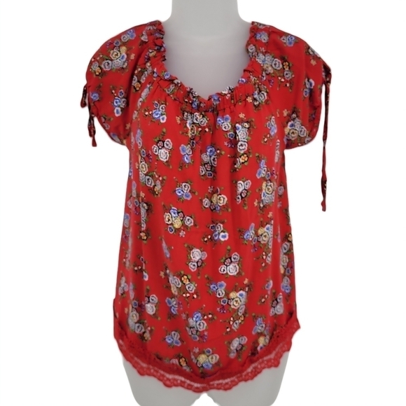 No Boundaries Off shoulder floral Vibrant Red Blouse - Picture 1 of 13